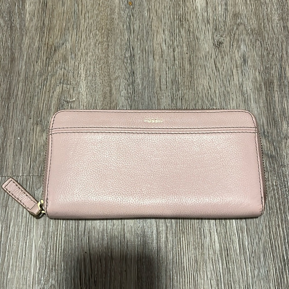 Fossil Pink Leather Zip-Around Wallet